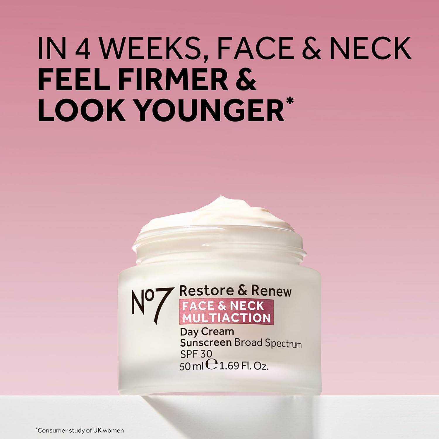 No7 Restore & Renew Multi Action Face & Neck SPF 30 Day Cream - Firming & Hydrating Face Moisturizer with Hyaluronic Acid to Help Visibly Reduce the Appearance of Wrinkles (1.69 Fl Oz)